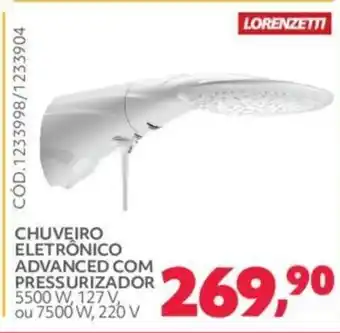 CHUVEIRO ELETRÔNICO ADVANCED COM PRESSURIZADOR 5500 W, 127 V ou 7500 W, 220 V