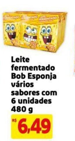 Extra Supermercado Leite fermentado Bob Esponja vários sabores com 6 unidades 480 g oferta