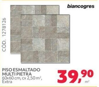 Telhanorte PISO ESMALTADO MULTI PIETRA 60x60 cm, cx 2,50 m², Extra oferta