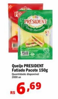 Althoff Supermercados Queijo PRESIDENT Fatiado Pacote 150g oferta