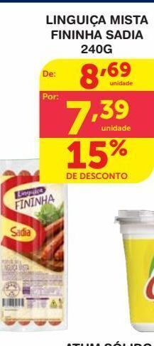 Roldão Linguiça mista fininha sadia 240g oferta