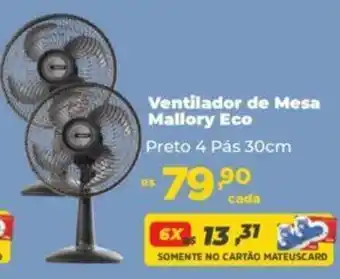 Supermercados Mateus Ventilador de Mesa Mallory Eco Preto 4 Pás 30cm oferta