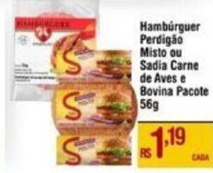 Hambúrguer Perdigão Misto ou Sadia Carne de Aves e Bovina Pacote 56g