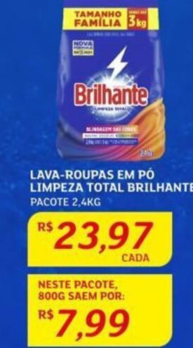 Assaí Atacadista LAVA-ROUPAS EM PÓ LIMPEZA TOTAL BRILHANTE PACOTE 2,4KG oferta