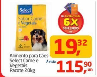Tenda Atacado Alimento para cães select carne e vegetais pacote 20kg oferta
