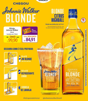 Atacadão Whisky Johnnie Walker Blonde garrafa com 750ml oferta