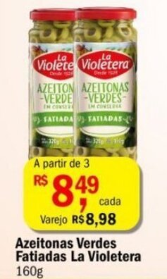 Ultrabox Azeitonas Verdes Fatiadas La Violetera 160g oferta