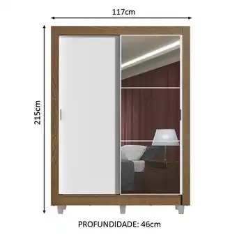 Pão de Açúcar Guarda-roupa solteiro madesa denver 2 portas de correr com espelho com pés - rustic/branco oferta