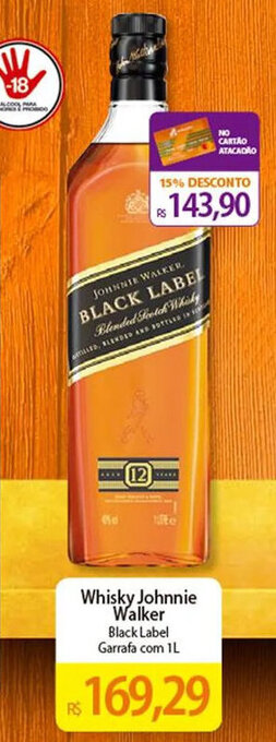 Atacadão Whisky Johnnie Walker Black Label Garrafa com 1L oferta