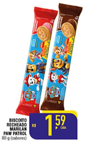 Mercantil Rodrigues BISCOITO RECHEADO MARILAN PAW PATROL 80 g (sabores) oferta