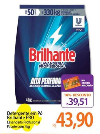 Atacadão Detergente em Pó Brilhante PRO Lavanderia Profissional Pacote com 4kg oferta