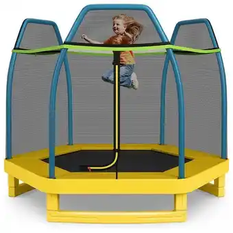 Carrefour Express Giantex cama elastica infantil com diametro e rede de protecao para ate 100 kg, amarelo, verde oferta