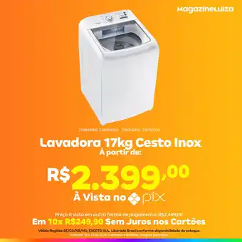 Lavadora 17kg Cesto Inox
