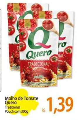 Atacadão Molho de Tomate Quero Tradicional Pouch com 300g oferta