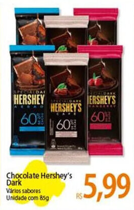 Atacadão Chocolate Hershey's Dark Vários sabores Unidade com 85g oferta