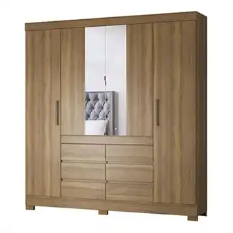 Cybelar Guarda roupa casal 4 portas 6 gavetas estrutura espelho 217x200x47cm florença demóbile oferta
