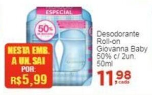 Rossi Supermercado Desodorante Roll-on Giovanna Baby 50% c/ 2un 50ml oferta