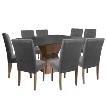 Conjunto movale mesa monaco 301450 com 8 cadeiras estofadas dubai grafite