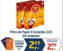 Tenda Atacado Filtro de papel 3 corações 103 30un oferta