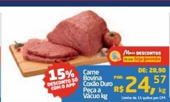 Tenda Atacado Carne bovina coxão duro peça a vácuo kg oferta