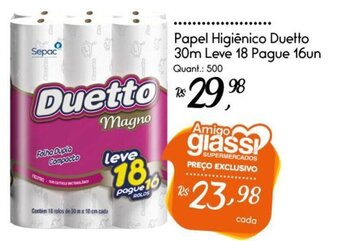 Giassi Supermercados Papel Higiênico Duetto 30m Leve 18 Pague 16un oferta