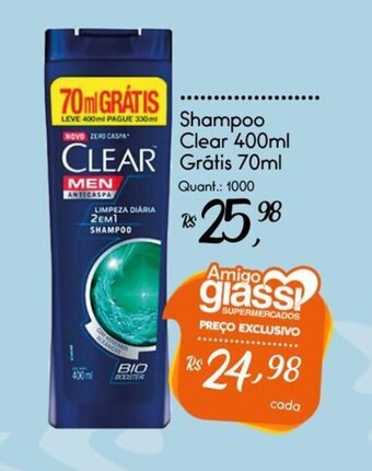 Giassi Supermercados Shampoo Clear 400ml Grátis 70ml oferta