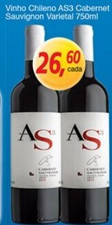 Supermercados Guanabara Vinho Chileno AS3 Cabernet Sauvignon Varietal 750ml oferta