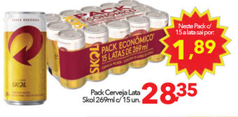 Lopes Supermercados Pack Cerveja Lata Skol 269ml c/ 15 un. oferta