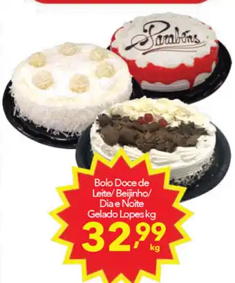 Lopes Supermercados Bolo Doce de Leite/ beijinho/ Dia e Noite Gelado Lopes 1kg oferta
