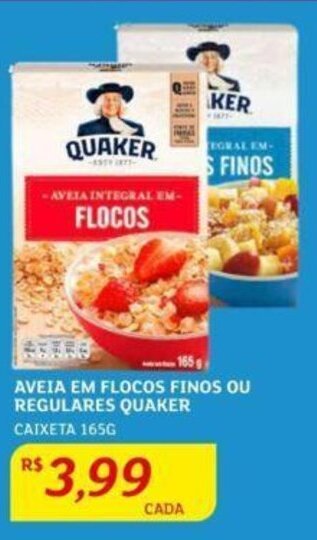 Assaí Atacadista AVEIA EM FLOCOS FINOS OU REGULARES QUAKER CAIXETA 165G oferta