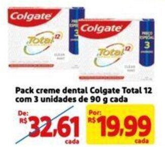 Extra Supermercado Pack creme dental Colgate Total 12 com 3 unidades de 90 g cada oferta