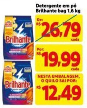Extra Supermercado Detergente em pó Brilhante bag 1,6 kg oferta
