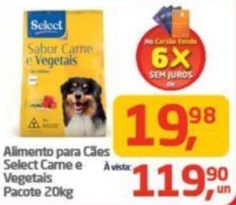 Tenda Atacado Alimento para Cães Select Carne e Vegetais Pacote 20kg oferta