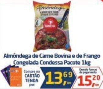 Tenda Atacado Almôndega de Carne Bovina e de Frango Congelada Condessa Pacote 1kg oferta