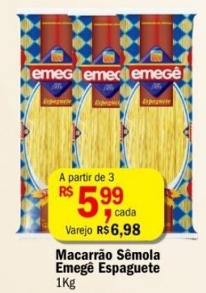 Macarrão Sêmola Emegê Espaguete 1kg