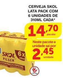 Roldão Cerveja skol lata pack com 6un 310ml oferta
