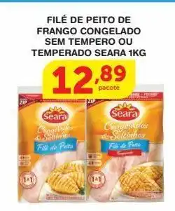 Roldão Filé de peito de frango congelado sem tempero ou temperado seara 1kg oferta