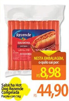 Atacadão Salsicha Hot Dog Rezende Congelada Pacote com 5kg oferta