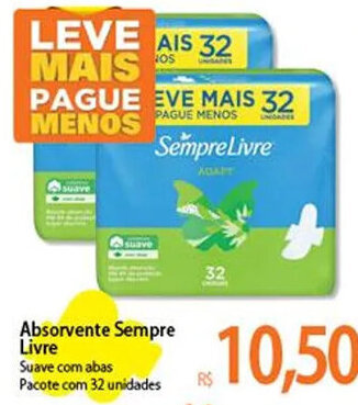 Atacadão Absorvente Sempre Livre Suave com abas Pacote com 32 unidades oferta