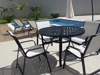 Balaroti Mesa 1,10m ripada alumínio com 4 cadeiras tela sling s/ juro oferta