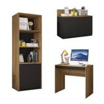 Novo Mundo Kit conjunto escritório armário alto baixo mesa recta marrom oferta