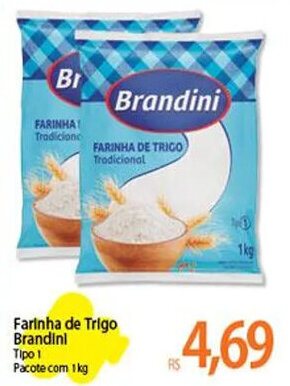 Atacadão Farinha de Trigo Brandini Tipo 1 Pacote com 1kg oferta
