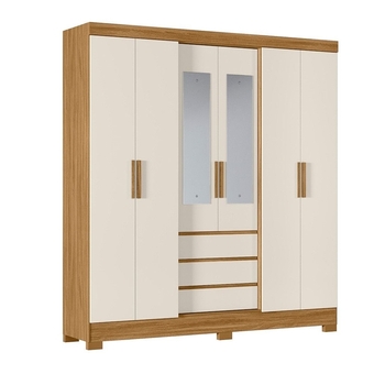 Guarda roupa / roupeiro moval turim 031032 com espelho 6 portas 3 gavetas 212x197x47cm