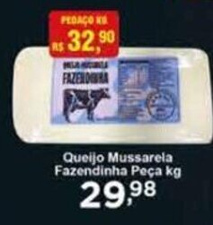 Rossi Supermercado Queijo Mussarela Fazendinha Peça kg oferta