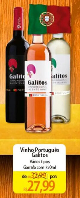 Atacadão Vinho Português Galitos Vários tipos Garrafa com 750ml oferta