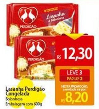 Atacadão Lasanha Perdigão Congelada Bolonhesa Embalagem com 600g oferta