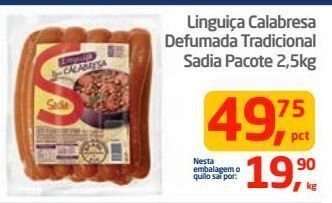 Tenda Atacado Linguiça calabresa defumada tradicional sadia pacote 2,5kg oferta