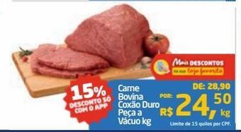 Tenda Atacado Carne bovina coxão duro peça a vácuo kg oferta