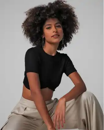 Riachuelo Blusa cropped feminina nó canelada preto pool by riachuelo oferta