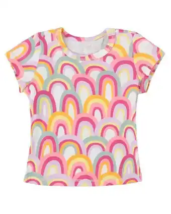 Riachuelo Camiseta infantil manga curta algodão arco-íris rosa/amarelo tam 1 a 4 pool by riachuelo oferta